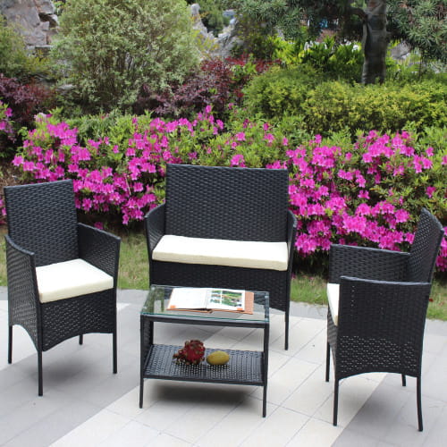 Rattan Patio Furniture 4 Piece Set Outdoor Patio Cushioned Seat