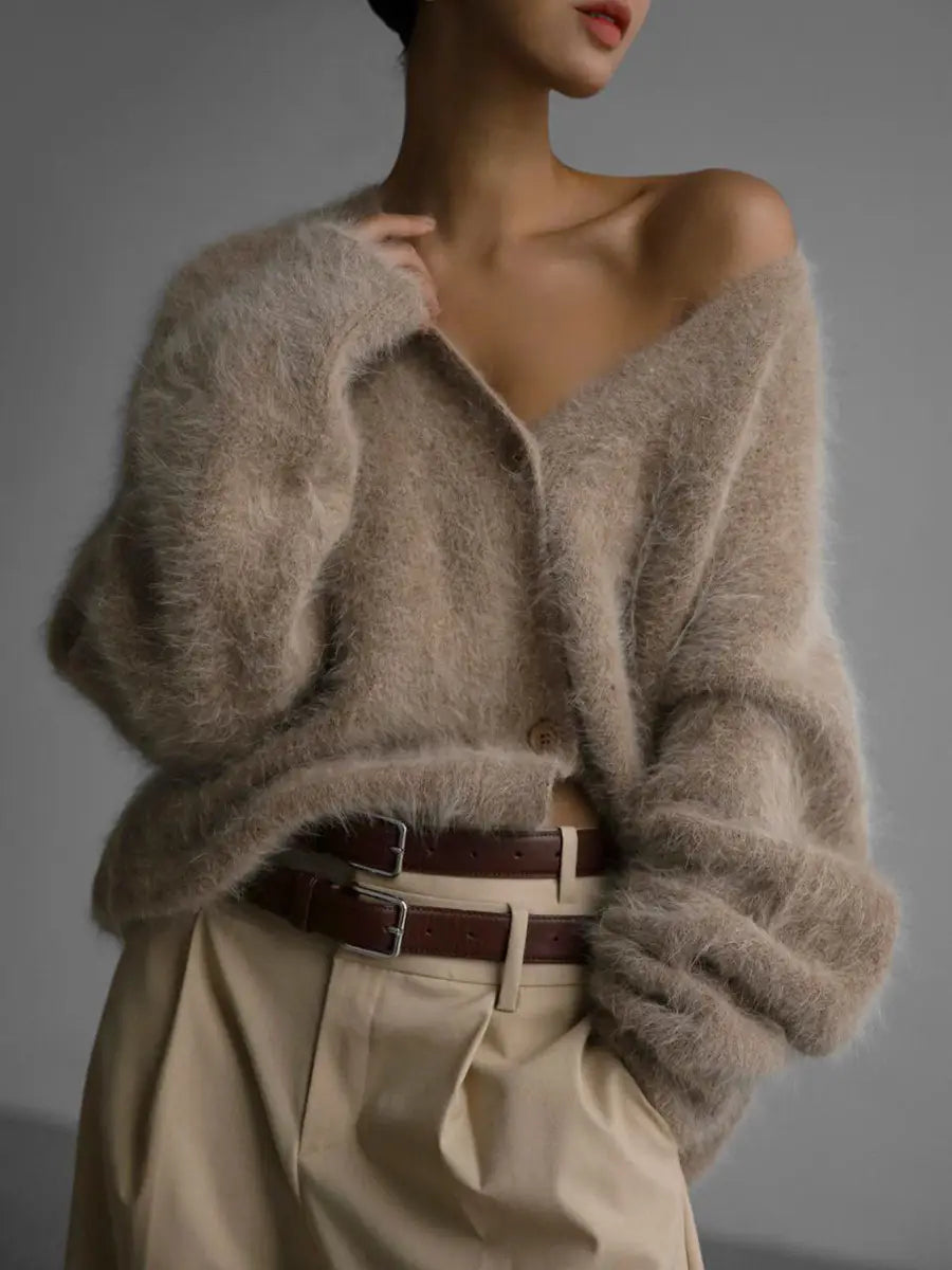 Loose V-neck Button Cardigan Fall Winter Fashion Single Breasted Knitted Sweater Top Women’s Clothing