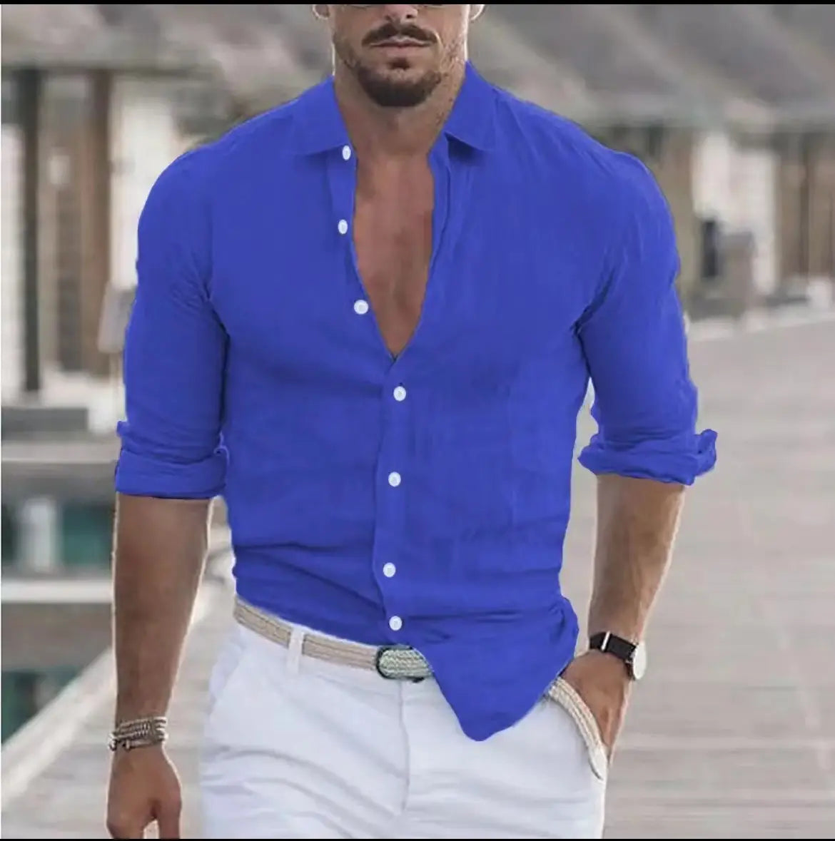 Men’s Linen Shirt Button Shirt Beach Shirt Solid Color
