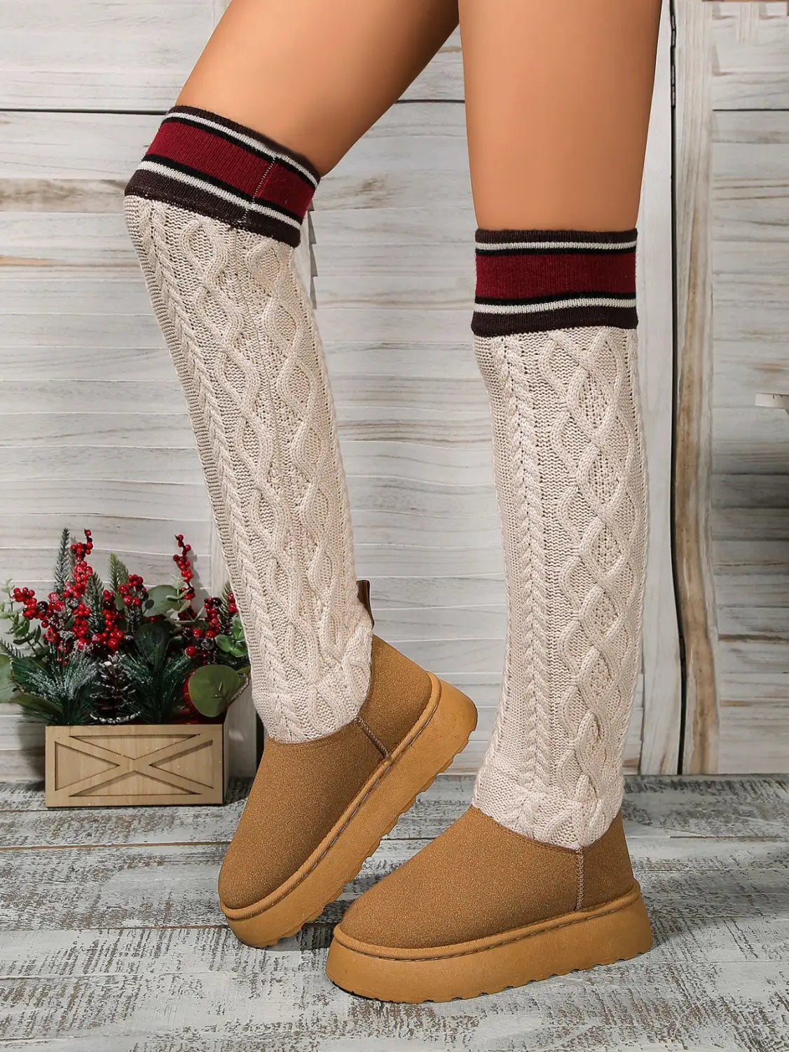 Winter Over-the-knee Boots With Long Knitted Sock Design Fashion Flat Thick-soled Shoes For Women Casual Warm Long Boot
