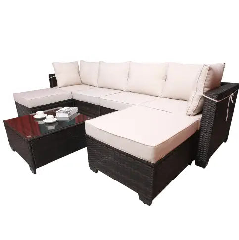 Outdoor Garden Patio Furniture 7Piece PE Rattan Wicker Cushioned Sofa