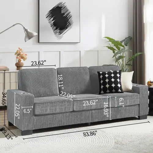 Modern Compressed Couch 83.86Corduroy Fabric Sofa 3-Seater