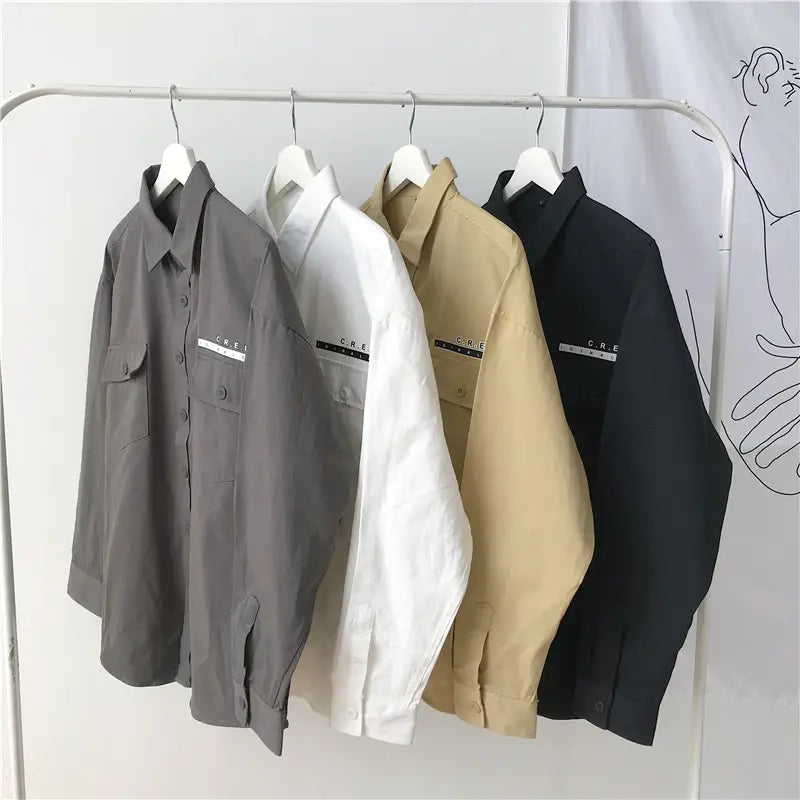 Cotton printed tooling Hong Kong style long sleeve shirt for men