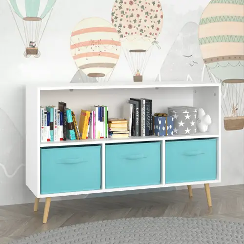 Fiberboard Children’s Bookshelf With Foldable Fabric Drawers