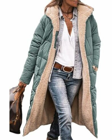 Solid Color Hooded Long Coat Winter Long Sleeve Double-sided Wear Slim Elegant Cardigan Jacket Top Women's Clothing