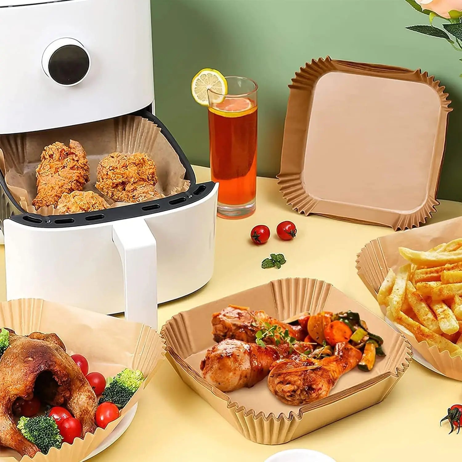 Fifty pieces Air Fryer Liner Baking Disposable Air Fryer Parchment Paper Multipurpose Oil-absorbing Paper Tray