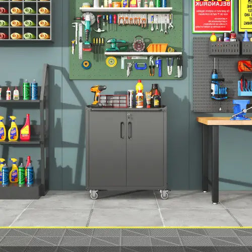Heavy-Duty Metal Garage Storage Cabinet With Wheels