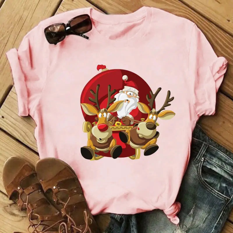 Christmas Print Ladies Short Sleeve