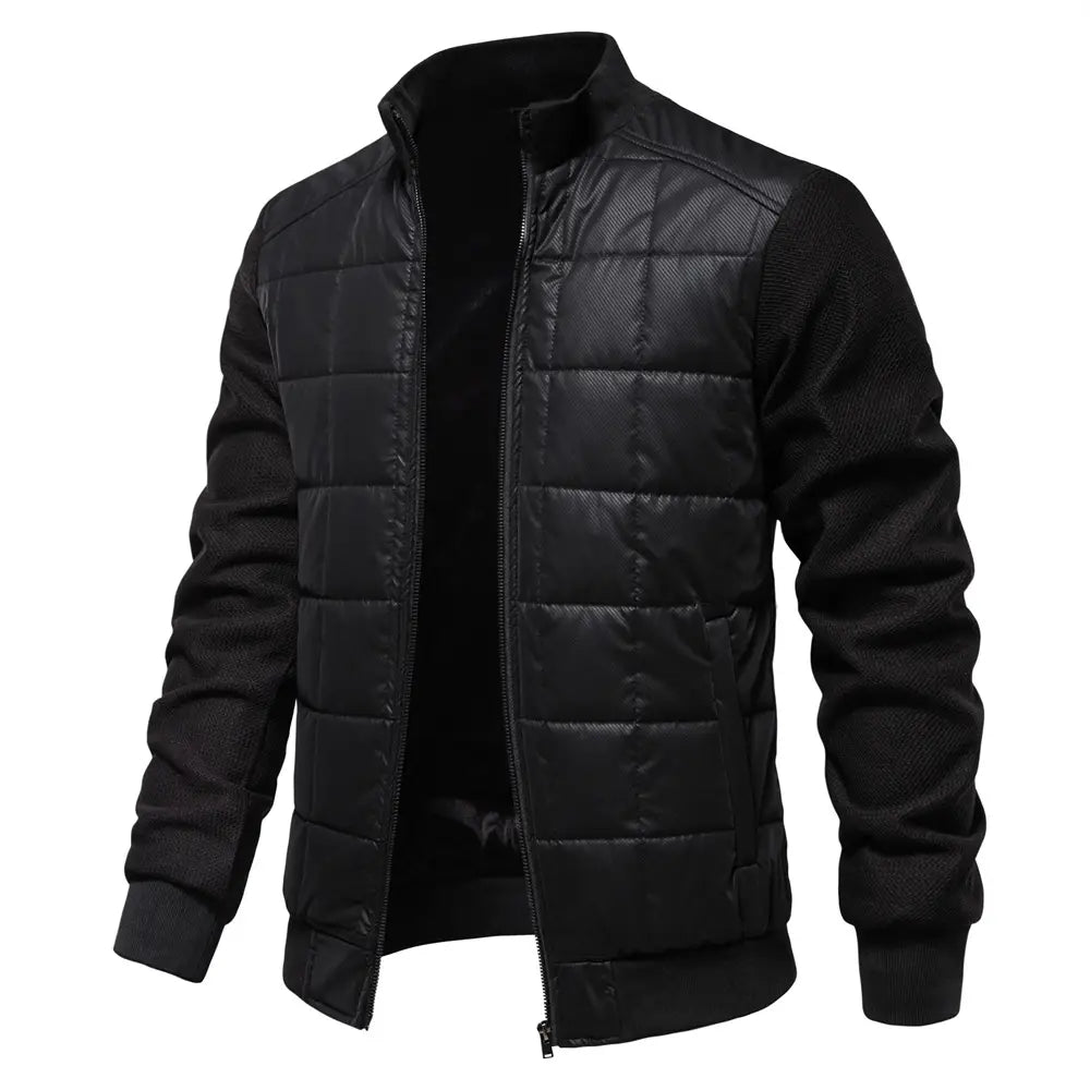Fashion Stitching Coat Winter Personality Stand Collar Zipper Jacket Men’s Clothing