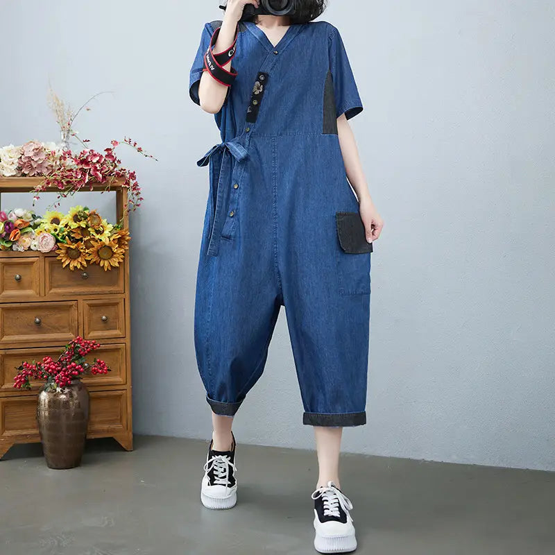 Women’s Fashion Drawstring Denim Jumpsuit