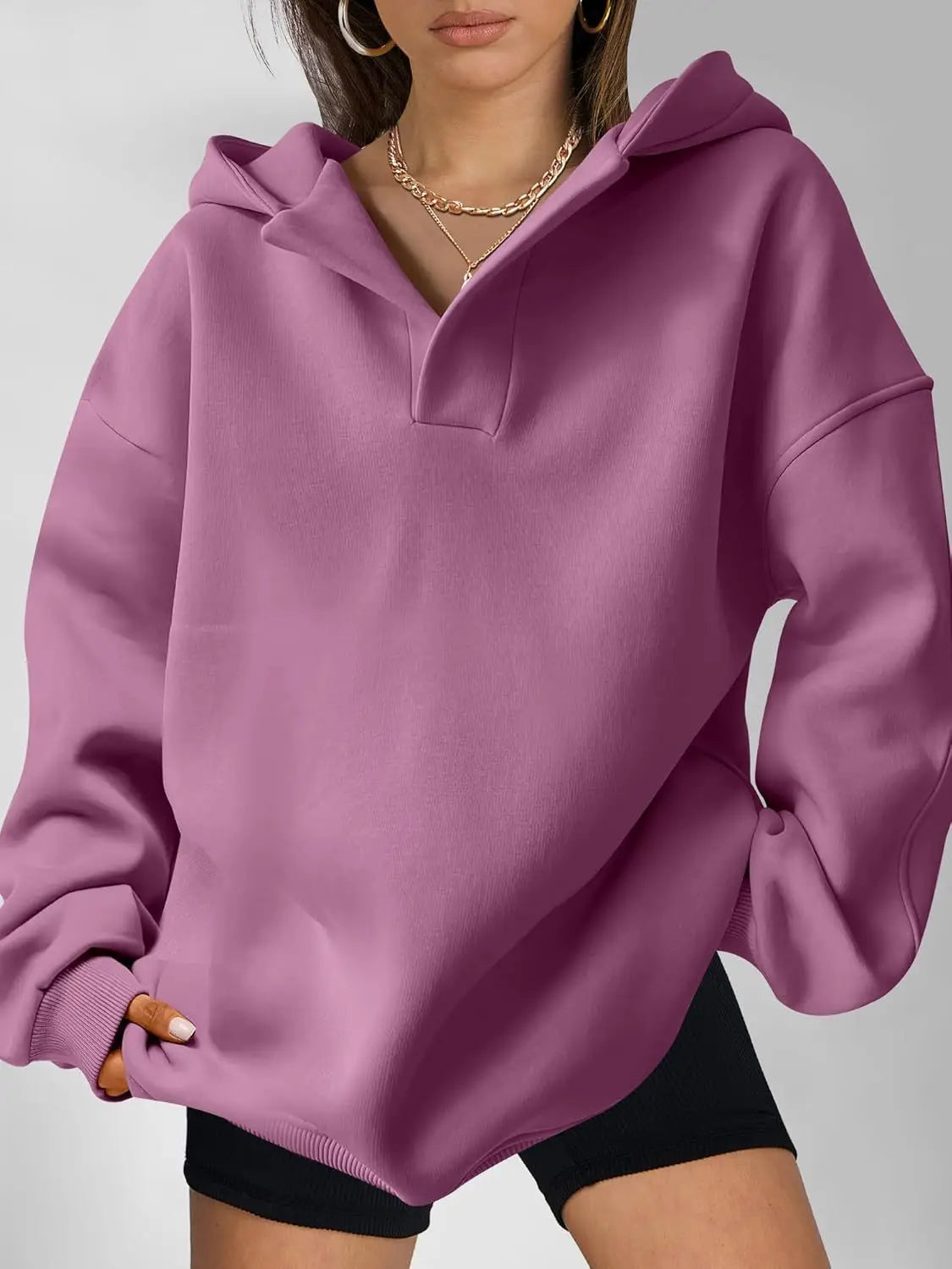 Women’s Solid Color Long Sleeve Hooded Solid Color Loose Sweater