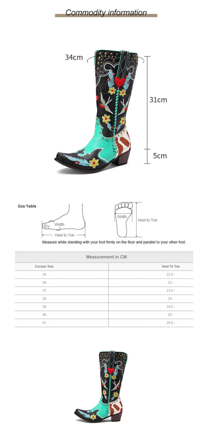 Denim Western Shoes Women’s Leather Boots Exquisite Embroidery