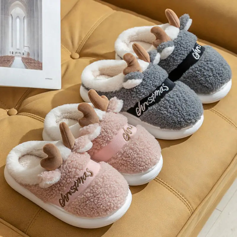 Christmas Shoes Winter Home Slippers Elk Soft Cozy Bedroom Slipper Slip On House Shoes