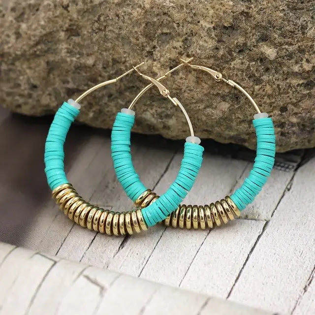 Turquoise and gold beaded hoop earrings from Earrings Jewelry for women, classic design.