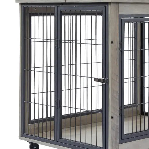 Furniture Style Dog Cage Side Table With Wheels