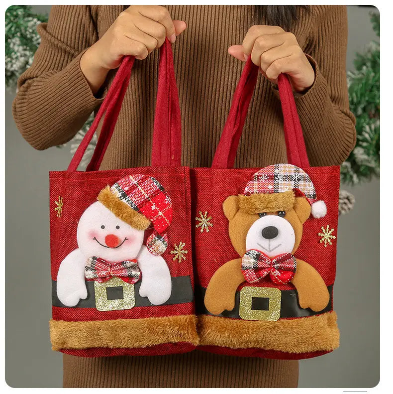 Christmas Candy Gift Tote Bag For Kids Funny Creative Santa Claus Elk Snowman Bear Handbag Small Christmas Tree