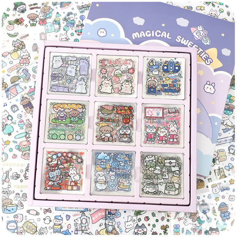 Sticker sheet collection in a pink box from Waterproof Transparent 100 Sheets Sticker Set
