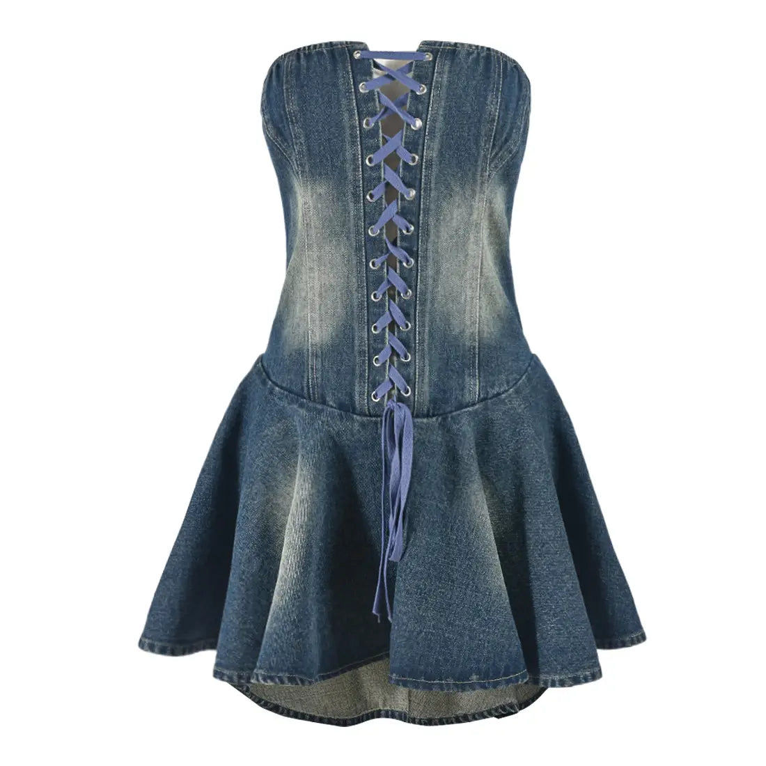 Women’s Zipper Lace-up Chest Wrap Short Denim Dress