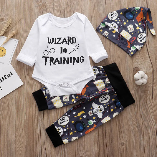 Baby Suit Autumn Spring And Autumn Romper Pants Hat 3-piece Set Beyond Trends Hub