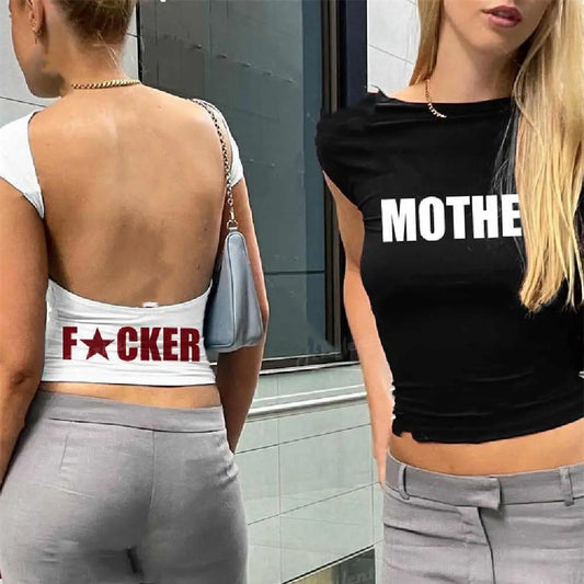 Backless Short Sleeve White Y2K Clothes Crop Top Women Aesth - Beyond Trends Hub 