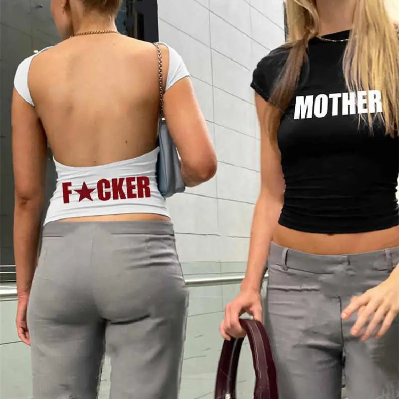 Backless Short Sleeve White Y2K Clothes Crop Top Women Aesth - Beyond Trends Hub 