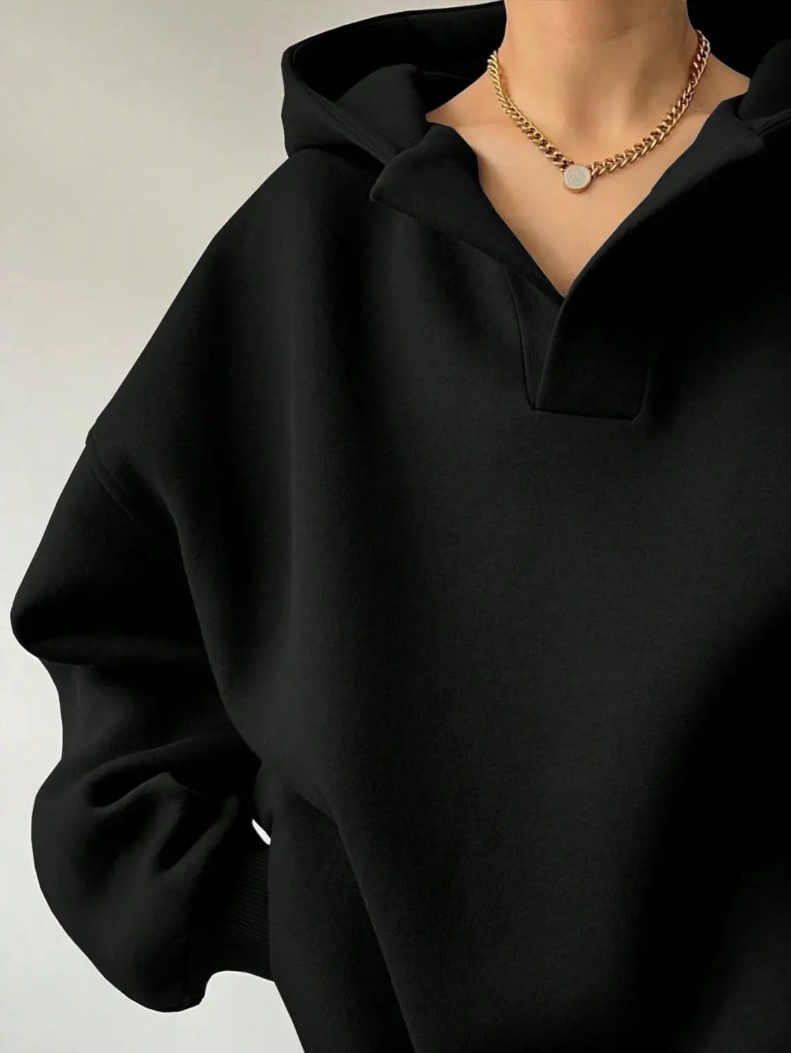 Women’s Solid Color Long Sleeve Hooded Solid Color Loose Sweater