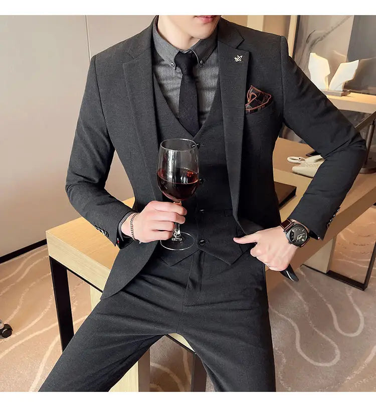 Plus Size Men’s Clothing Solid Color Suit Suit Men’s Three-piece Suit
