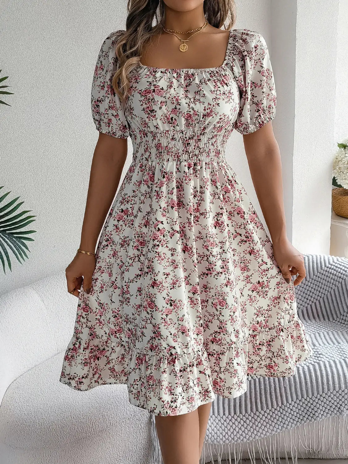 Floral Print Square Collar Dress Summer Fashion Ruffles Dresses Women’s Clothing