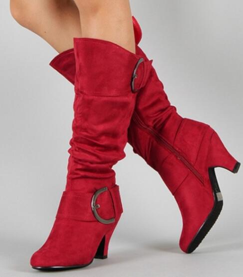 Belt Buckle Mid Boots Zipper Ladies Shoes