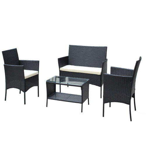 Rattan Patio Furniture 4 Piece Set Outdoor Patio Cushioned Seat