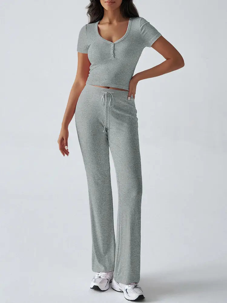Women’s Solid Color Crew Neck Casual Fashion Suit