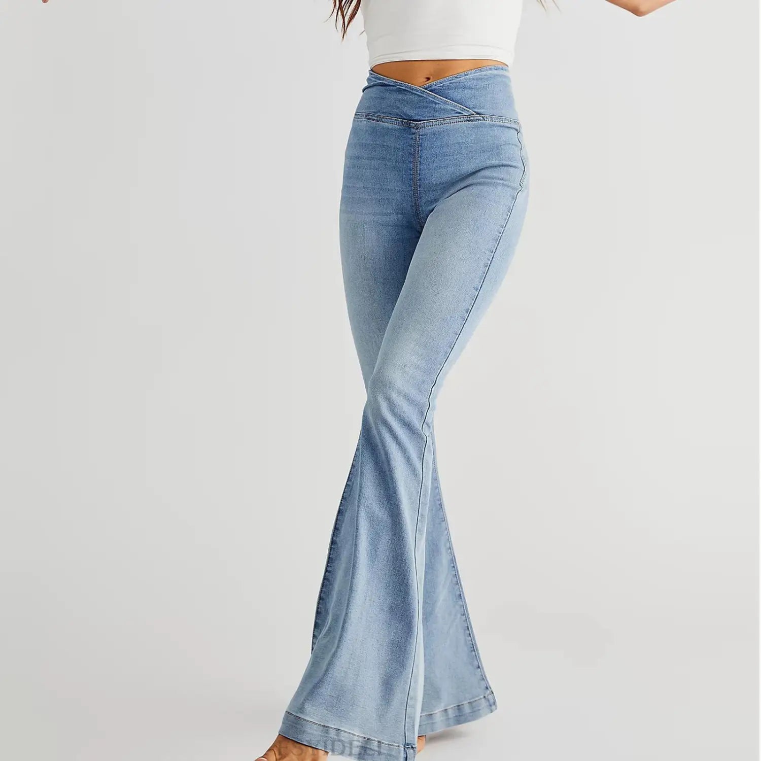 Women’s Waist Irregular Slim-fit Slimming Stretch Denim Flared Pants