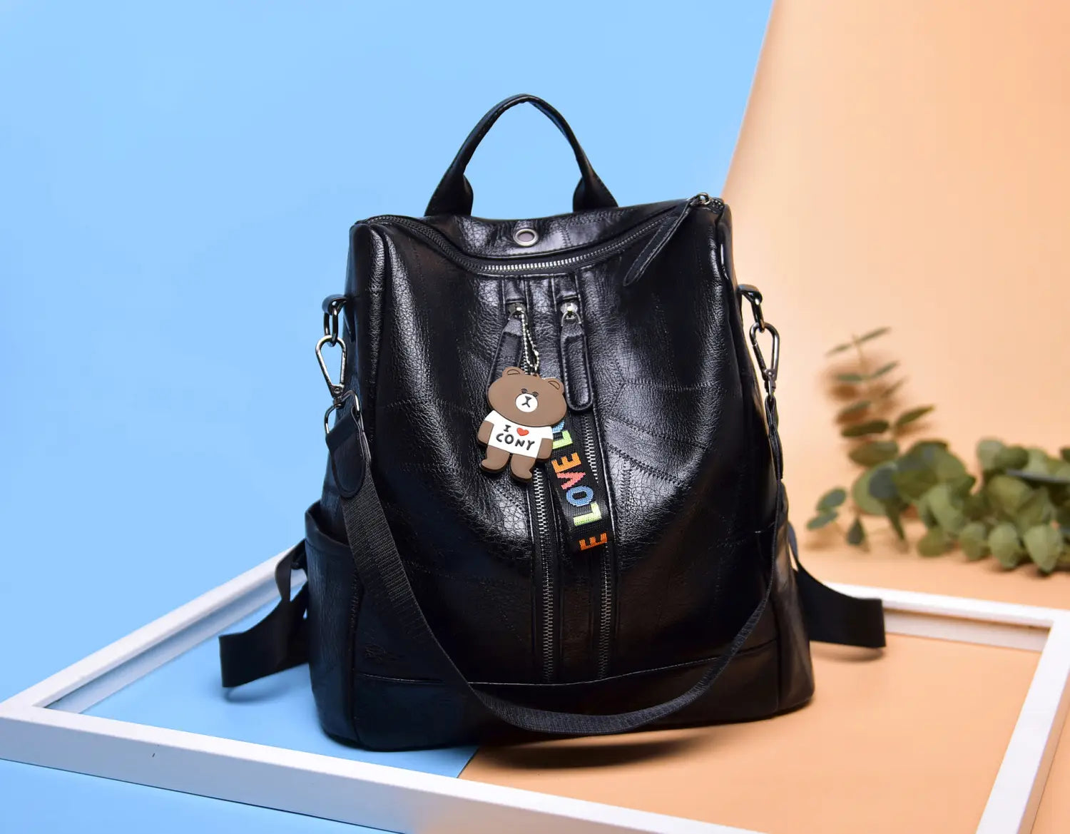 PU Stitching Leather Backpack