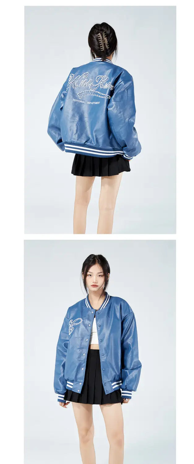 PU Leather Jacket Men’s And Women’s Fashion Autumn And Winter Tops Baseball Uniforms