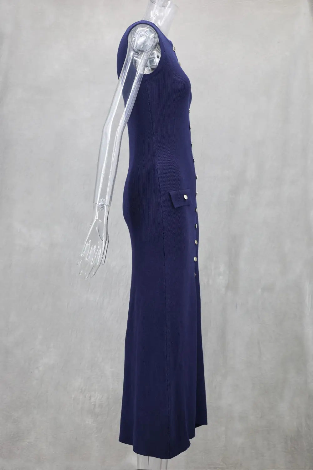 Elegant Knitted Sleeveless Dress With Single Breast Fashion Slim Round Neck Long Dresses Womens Clothing