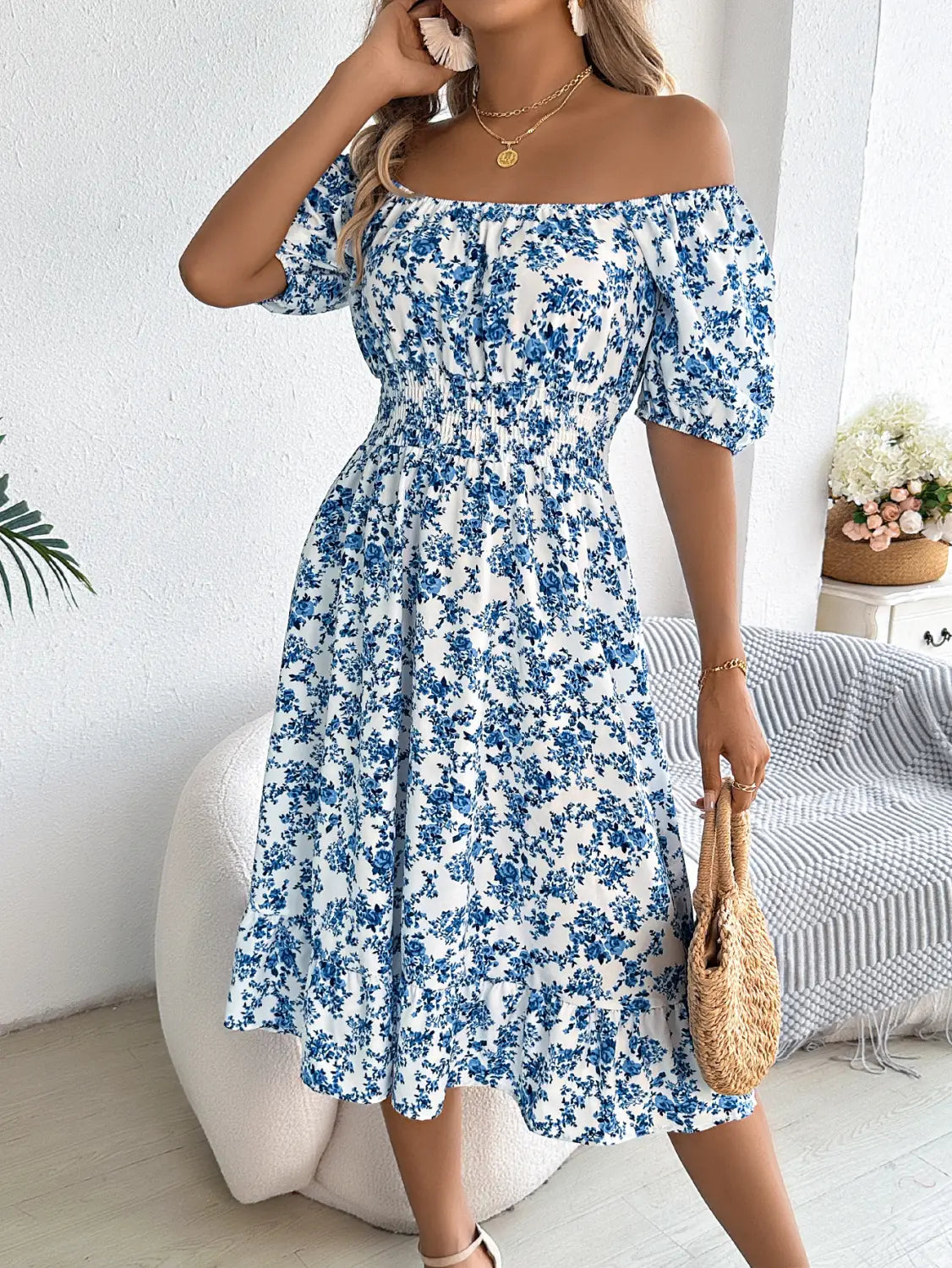 Floral Print Square Collar Dress Summer Fashion Ruffles Dresses Women’s Clothing