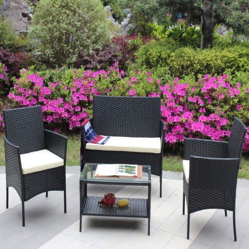Rattan Patio Furniture 4 Piece Set Outdoor Patio Cushioned Seat
