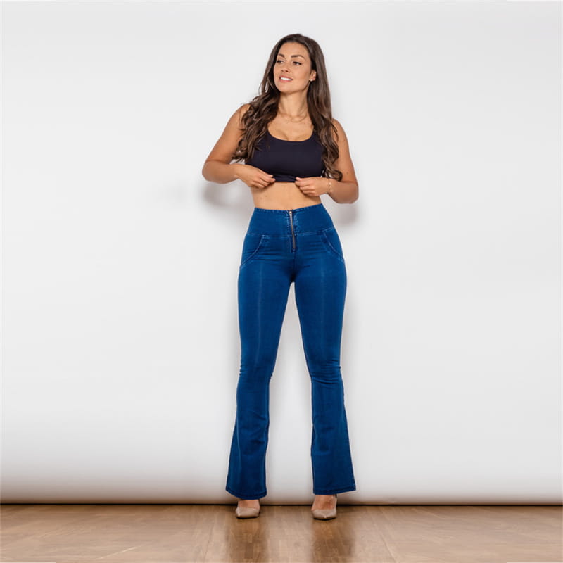 Women’s High Waist Flared Dark Blue Stretch Jeans