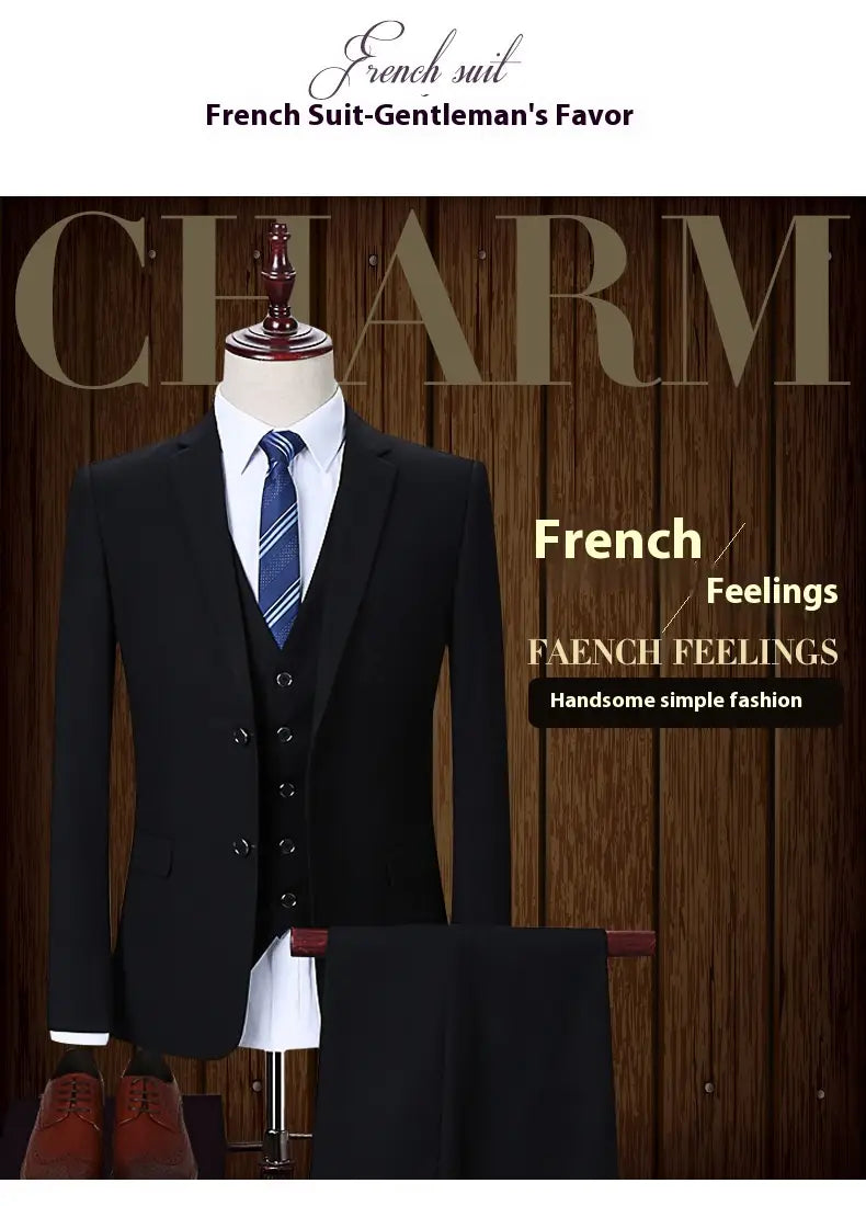 Dark Green Suit Suit Men’s Three-piece Suit Korean Slim Suit Business