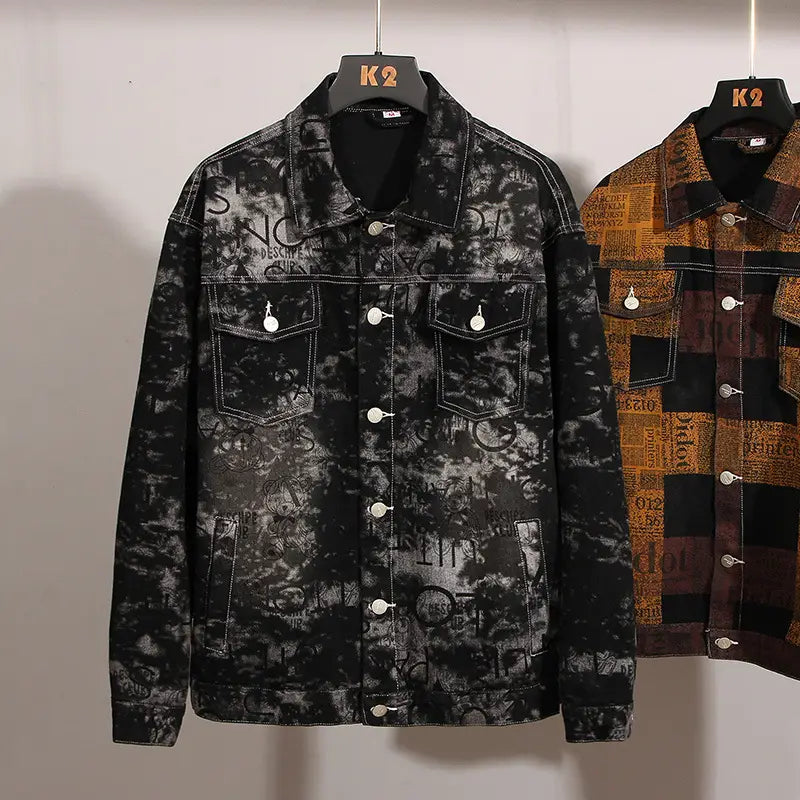 Men’s Loose Plus Size Trendy Printed Denim Jacket