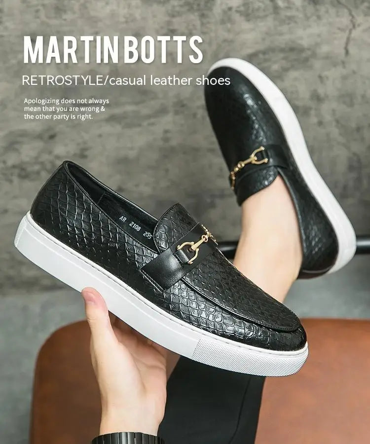 Double Pin Buckle Loafers Business Casual British Leather Shoes