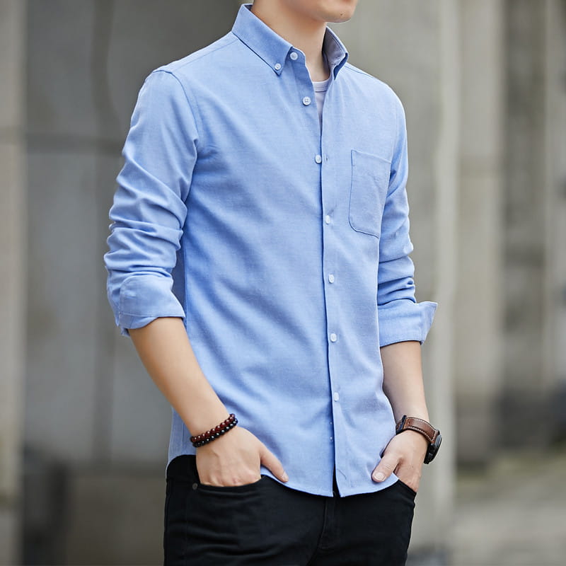 Slim Lapel Long Sleeve Shirt With Pockets Solid Color Casual Men’s Clothing