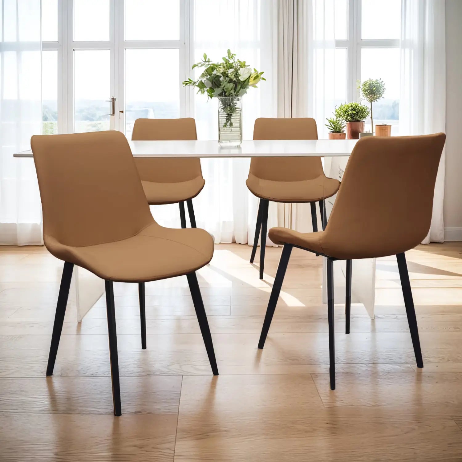 Leather Dining Chair With Metal Legs