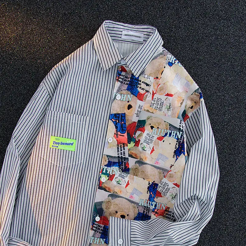 Bear Print Striped Shirt For Men And Women Niche Beyond Trends Hub