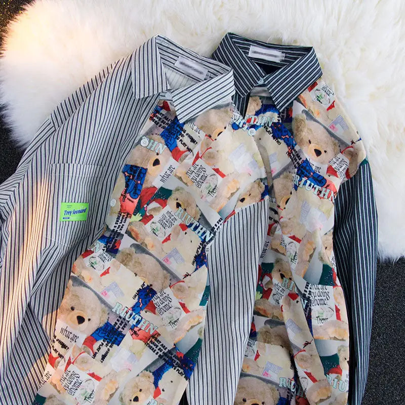 Bear Print Striped Shirt For Men And Women Niche Beyond Trends Hub