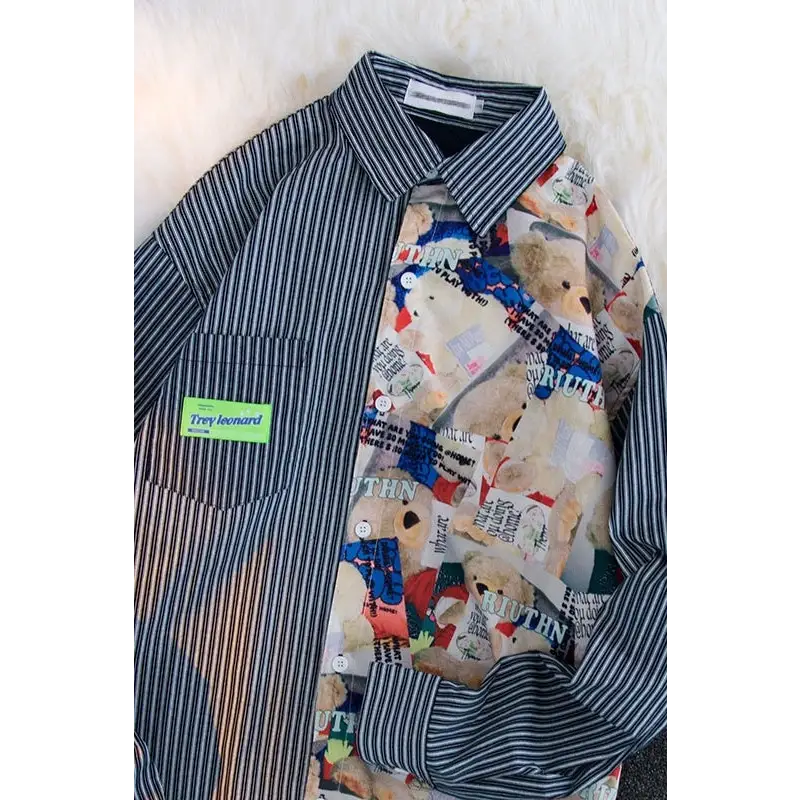 Bear Print Striped Shirt For Men And Women Niche Beyond Trends Hub
