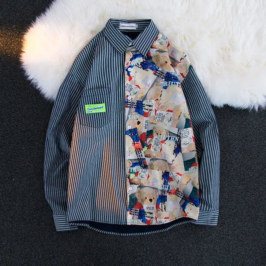 Bear Print Striped Shirt For Men And Women Niche Beyond Trends Hub