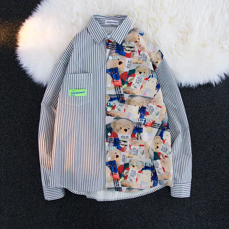 Bear Print Striped Shirt For Men And Women Niche Beyond Trends Hub