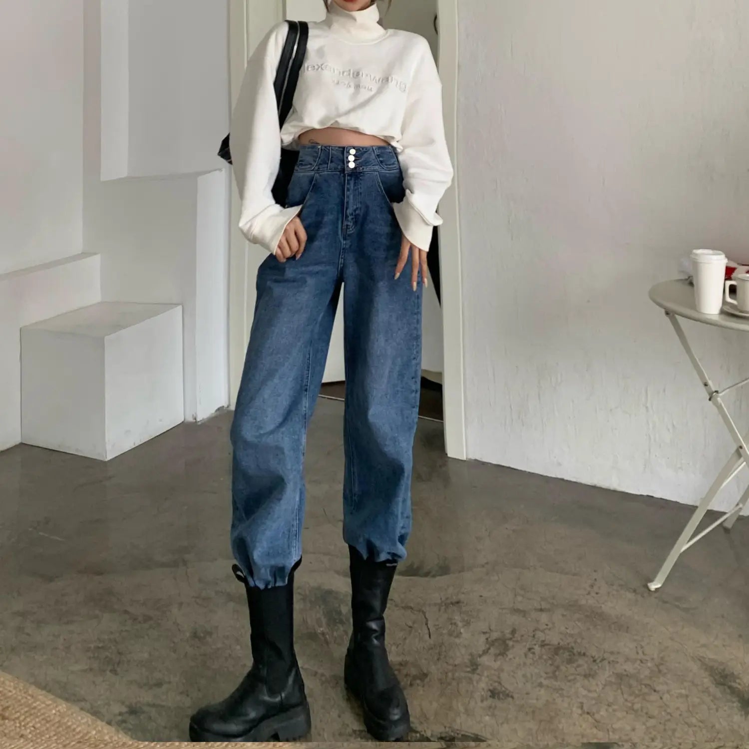 High Waist Jeans Women Fashion All Match Loose