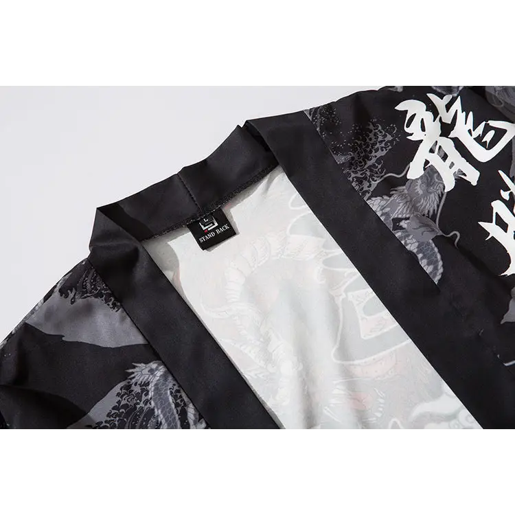Bebovizix Dragon Print Yukata Men Women Fashion Cardigan Loose Blouse Haori Obi Asian Clothes Harajuku Japanese Cosplay Kimono - Beyond Trends Hub 